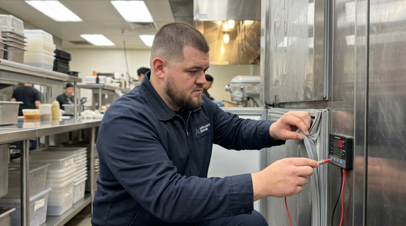 Licensed master technician performing Commercial Freezer diagnostic test in San Diego