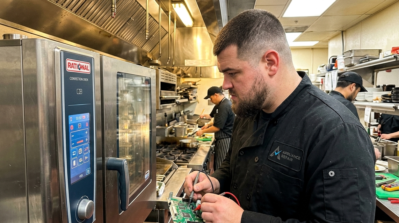 Licensed master technician performing Commercial Oven diagnostic test in San Diego