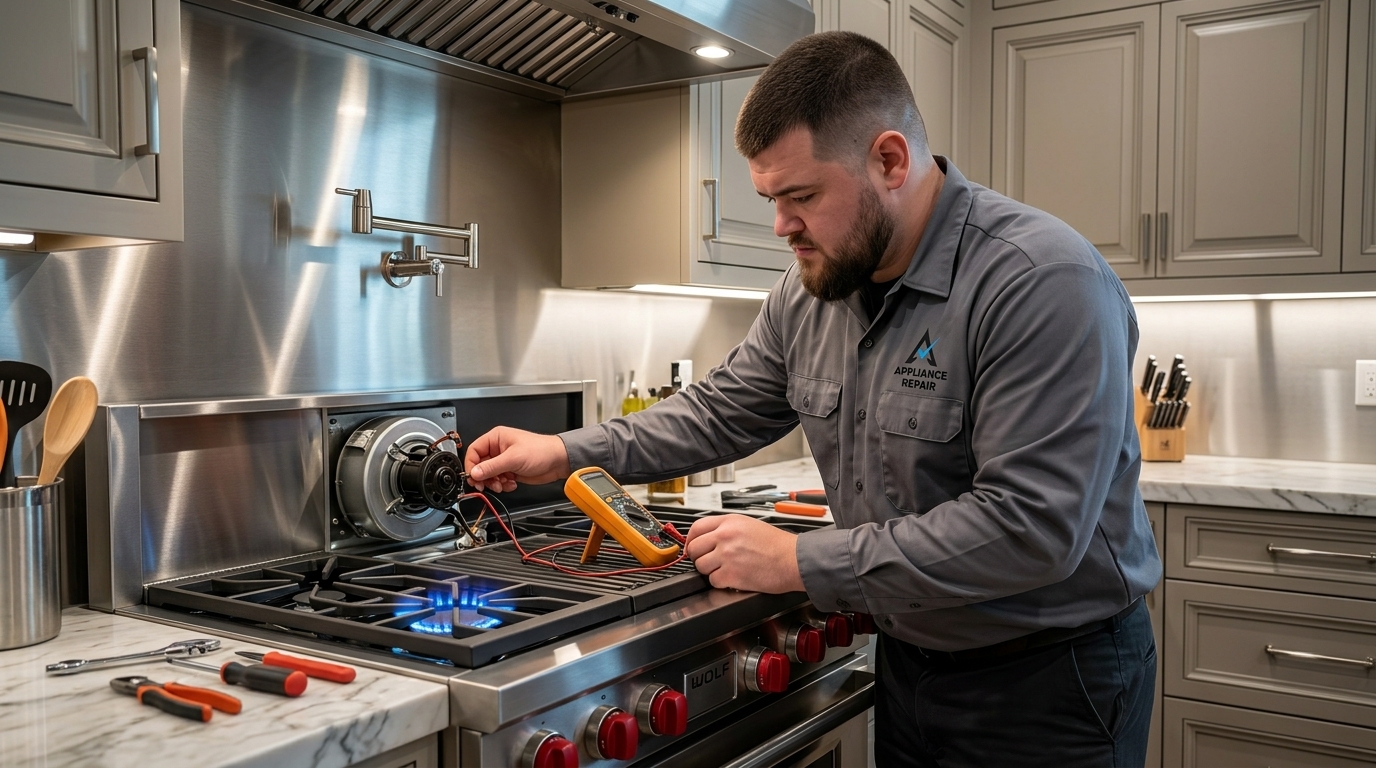 Licensed master technician performing Cooktop Repair diagnostic test in San Diego
