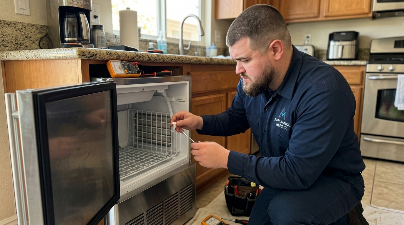 Licensed master technician performing Ice Maker Repair diagnostic test in San Diego