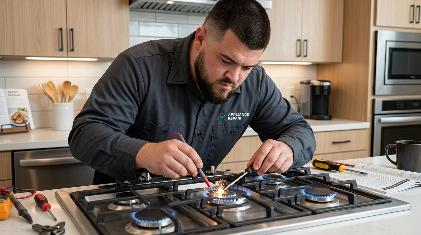 Licensed master technician performing Oven Repair diagnostic test in San Diego