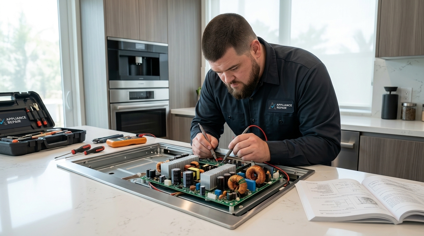 Licensed master technician performing Stove Repair diagnostic test in San Diego
