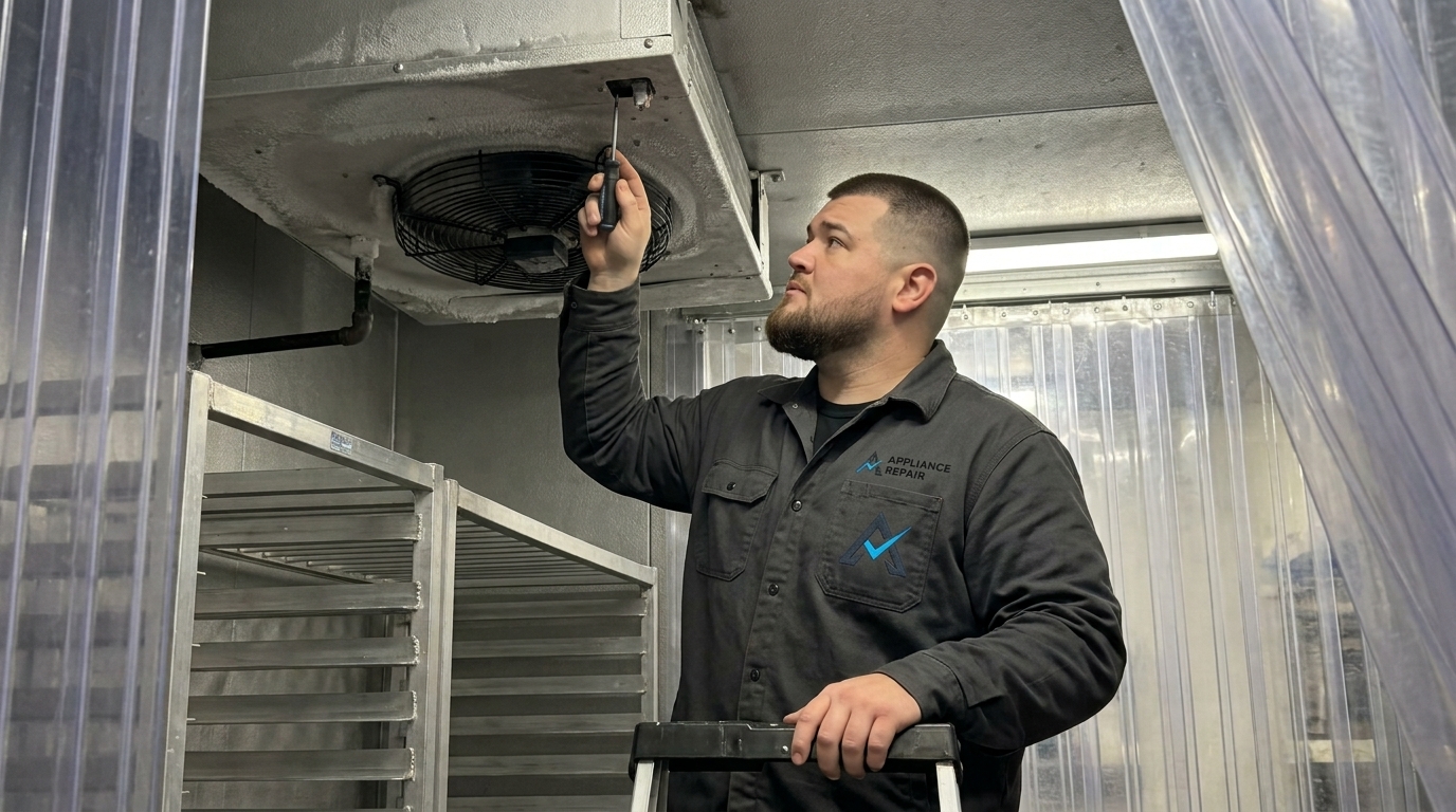 Licensed master technician performing Walk-in Cooler diagnostic test in San Diego