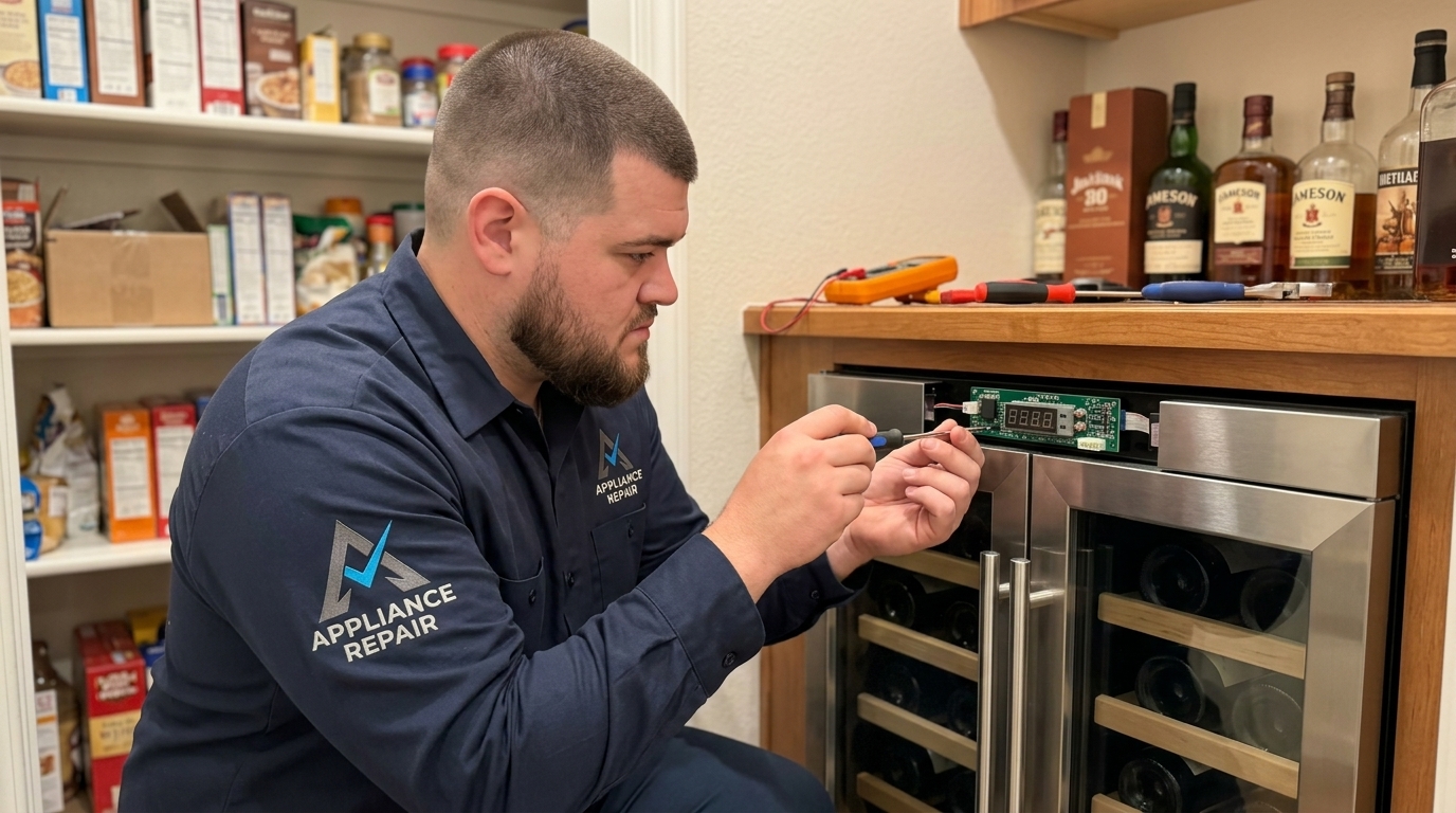 Licensed master technician performing Wine Cooler Repair diagnostic test in San Diego